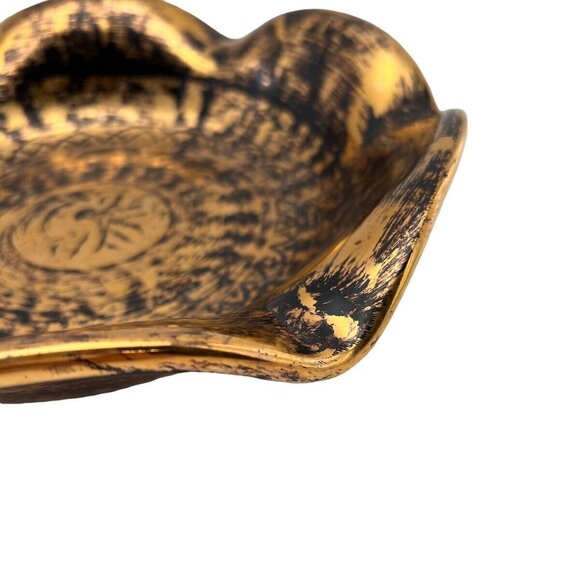 Vintage Hand-Painted Stangl Black Gold Bowl With Scalloped Edge Design - Picture 3 of 7